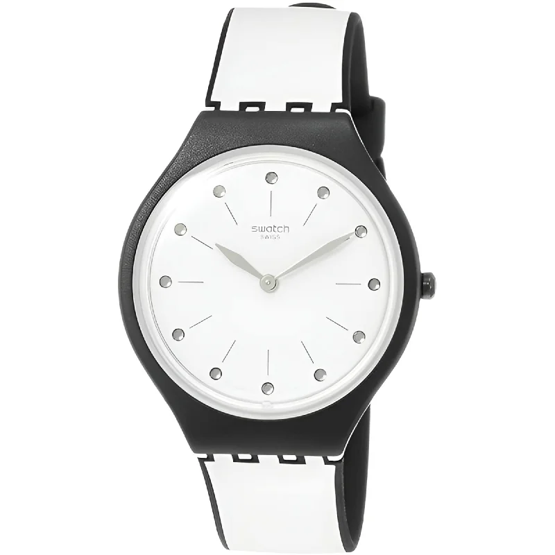 Swatch Women's Watch - Skin Skinme Light Grey and Black Silicone Strap | SVOB102