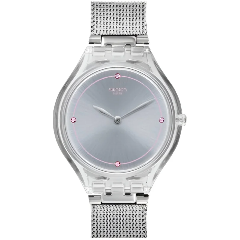 Swatch Women's Watch - Skin Skinstones Quartz Silver Dial Milanese Bracelet | SVOK105M