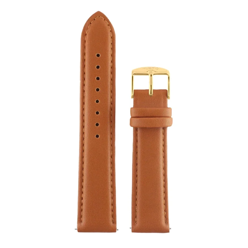 Vegan Leather Watch Strap- Tan & Gold