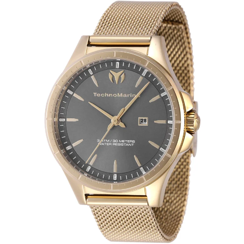 Technomarine Women's Quartz Watch - MoonSun Charcoal Dial Yellow Gold Case | TM-822037