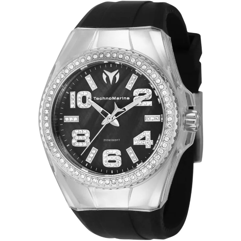 Technomarine Women's Watch - Cruise Silver Tone Crystal Case Black Strap | TM-121261