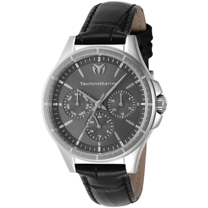 Technomarine Women's Watch - MoonSun Day-Date Charcoal Dial Black Strap | TM-822055