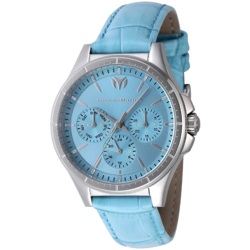 Technomarine Women's Watch - MoonSun Quartz Day-Date Light Blue Dial Strap | TM-822057