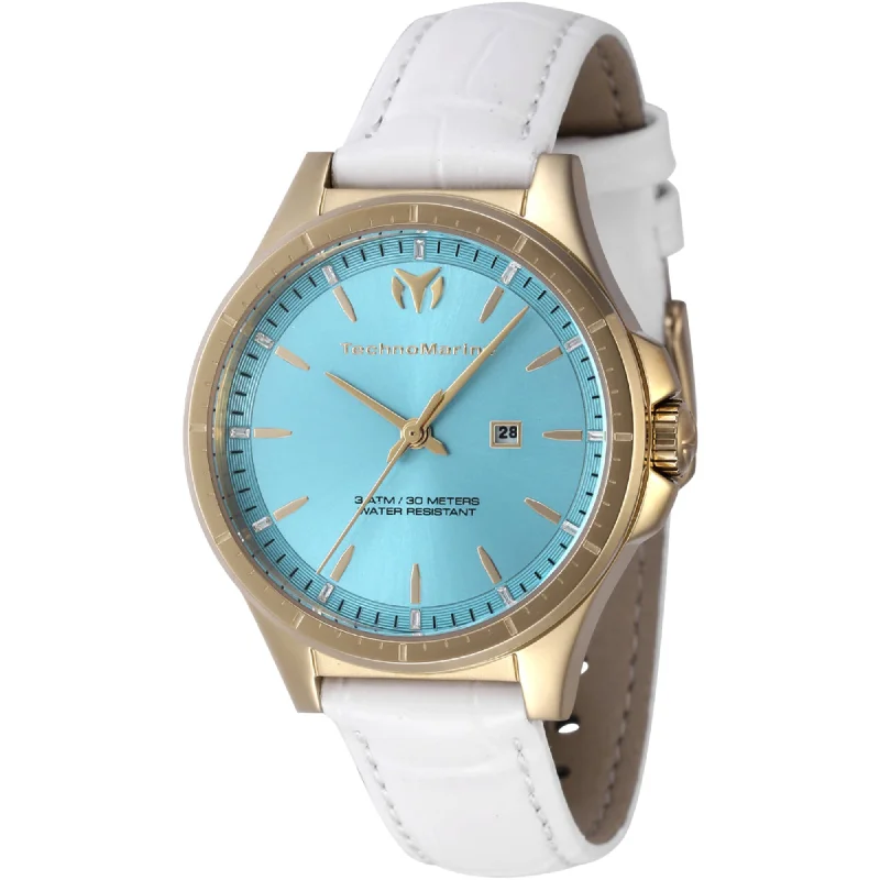 Technomarine Women's Watch - MoonSun Quartz Light Blue Dial White Strap | TM-822046