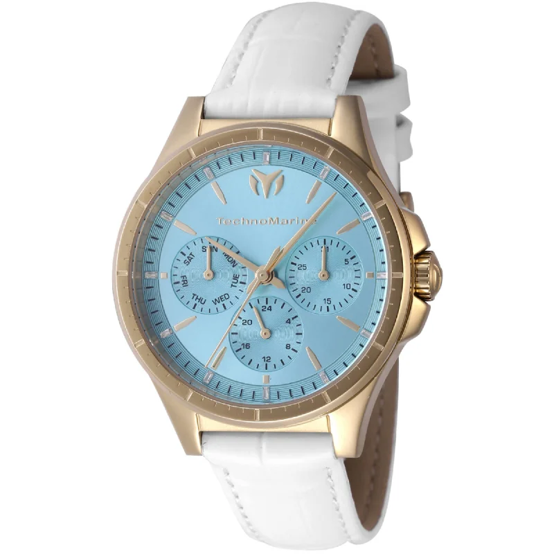 Technomarine Women's Watch - Moonsun Quartz Light Blue Dial White Strap | TM-822061