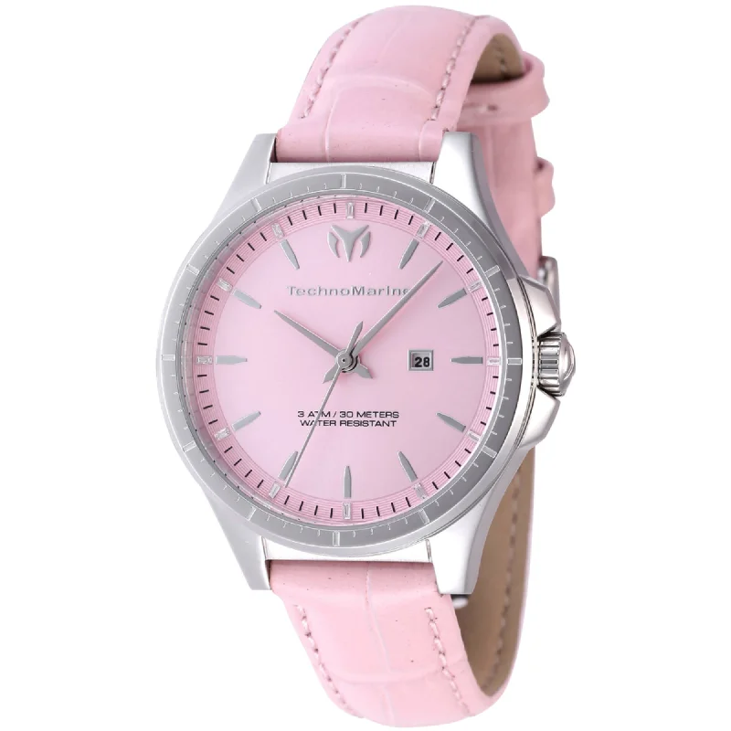 Technomarine Women's Watch - MoonSun Quartz Pink Dial Leather Strap | TM-822041