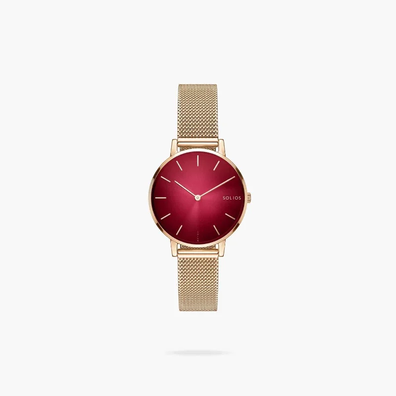 The Solar Mini | Red Dial - Rose Gold Case