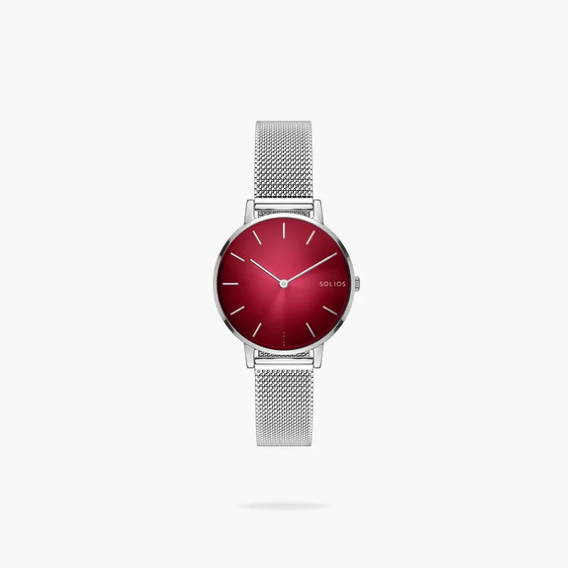 The Solar Mini | Red Dial - Silver Case