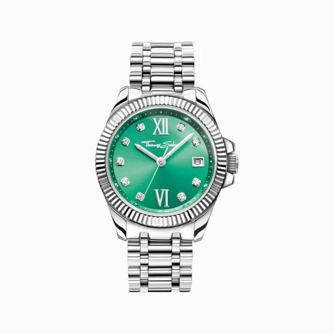 Divine Green Dial Silver-Coloured Watch WA0404-201-211