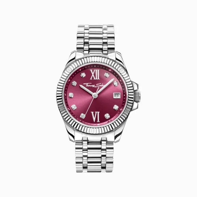 Stainless Steel Case Divine Burgundy White Stones Watch WA0407-201-212