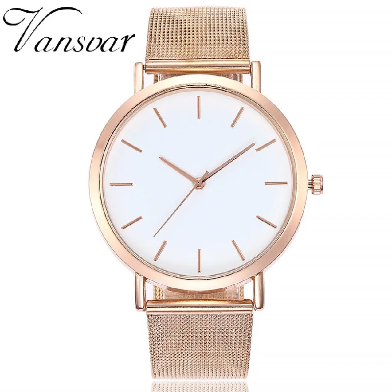 Vansvar Gold Sliver Mesh Stainless Steel Watches Women Top Brand Luxury Casual Clock Ladies Wrist Watch Relogio Feminino #125