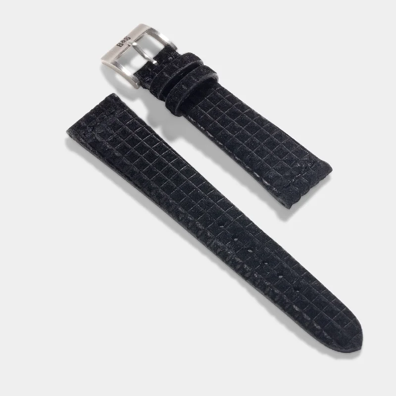 Waffle Black Suede Leather Watch Strap