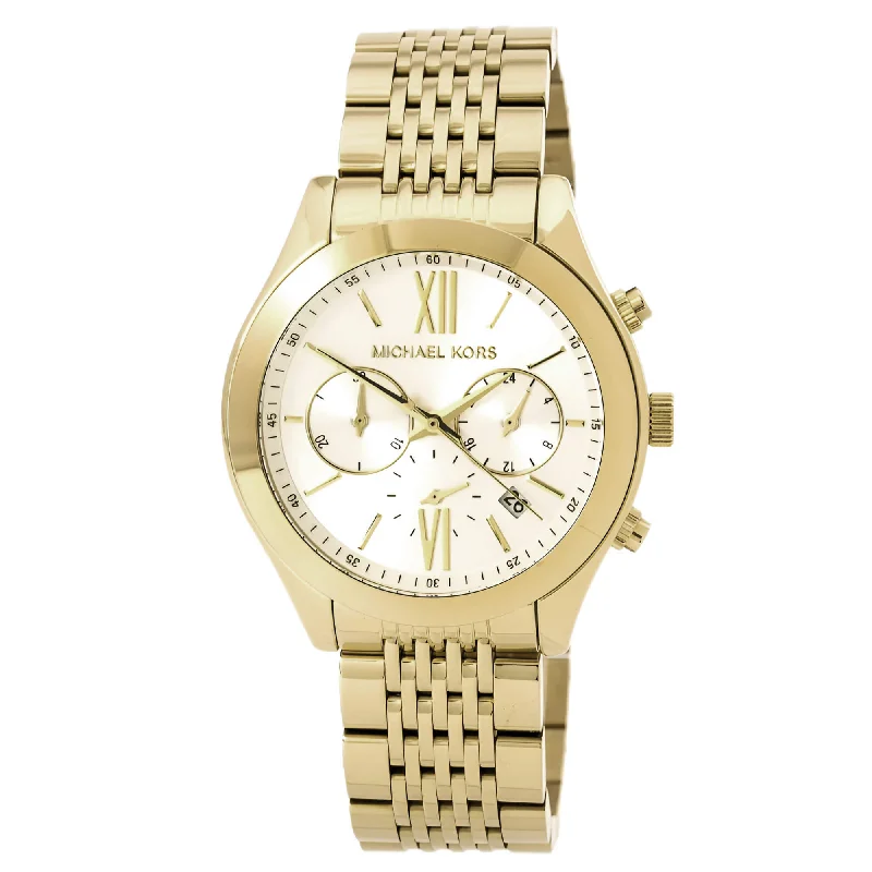 Michael Kors Women's Chronograph Watch - Brookton Quartz White Dial Yellow Gold Steel