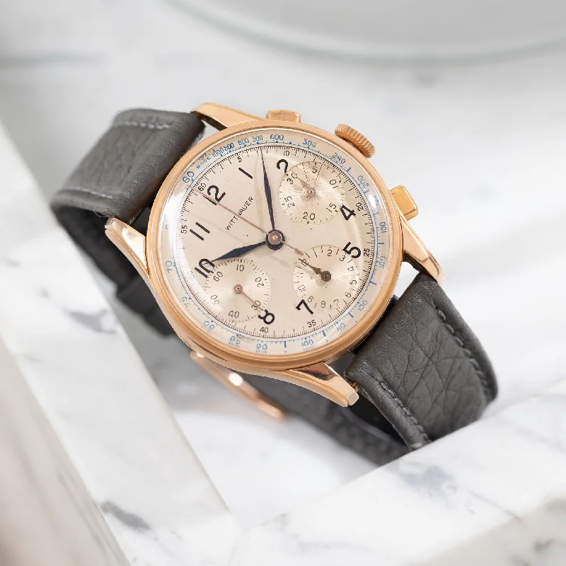 Wittnauer Chronograph Silver Dial Valjoux 21 Movement in 18k Pink Gold